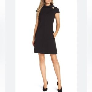 Womens Harper Rose Black Stand Collar A-Line Dress Size 10